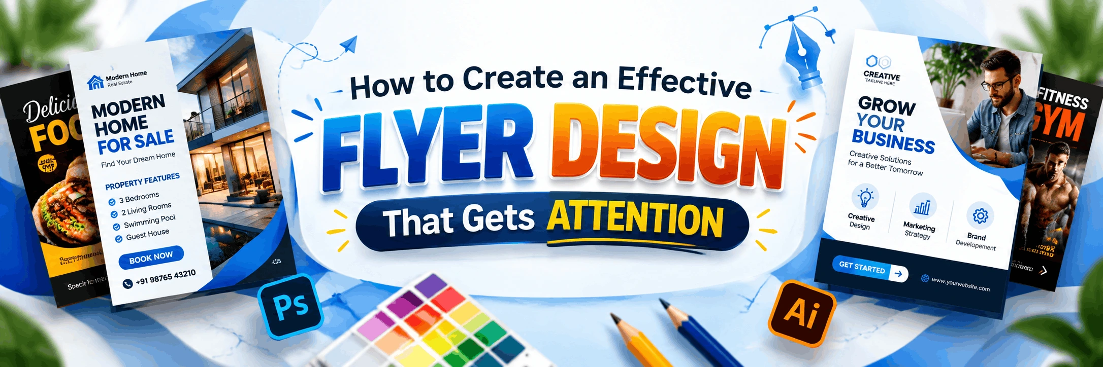 Designer creating an effective flyer design on a computer screen